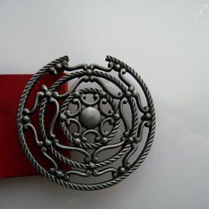 SANGIORGIO GENUINE RED PERFORATED LEATHER  ORNAMENT METAL BUCKLE BELT SIZE  L